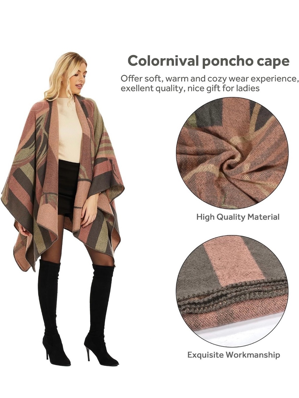 Striped Pink and Gray Poncho Cape - Women's Wrap